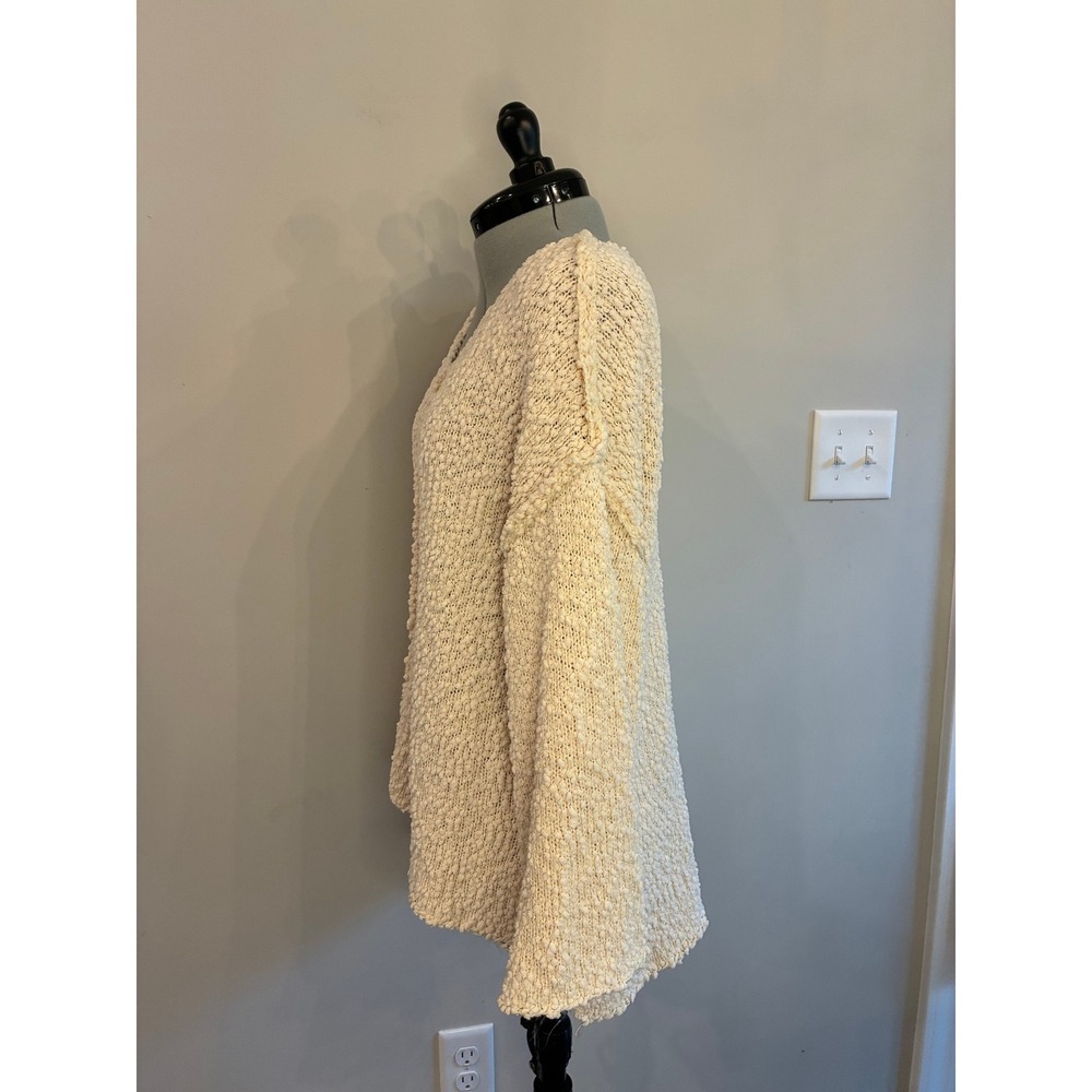 Entro Boho Cream Chunky Popcorn Knit Oversized Sweater Exposed Seams M - Picture 3 of 8